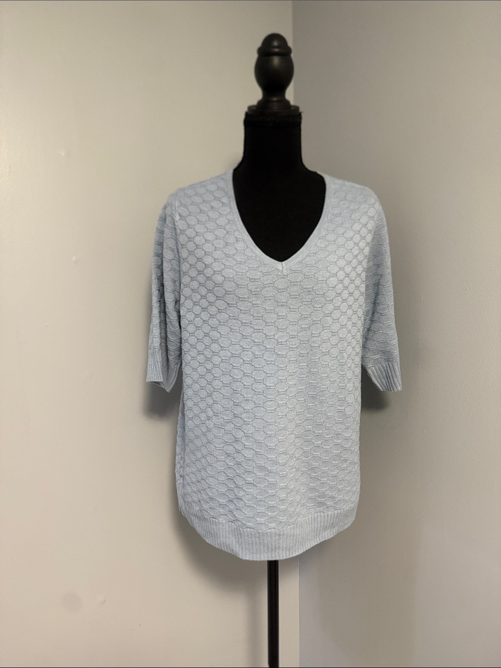 Ella Moss Light Blue V-Neck Short Sleeve Sweater